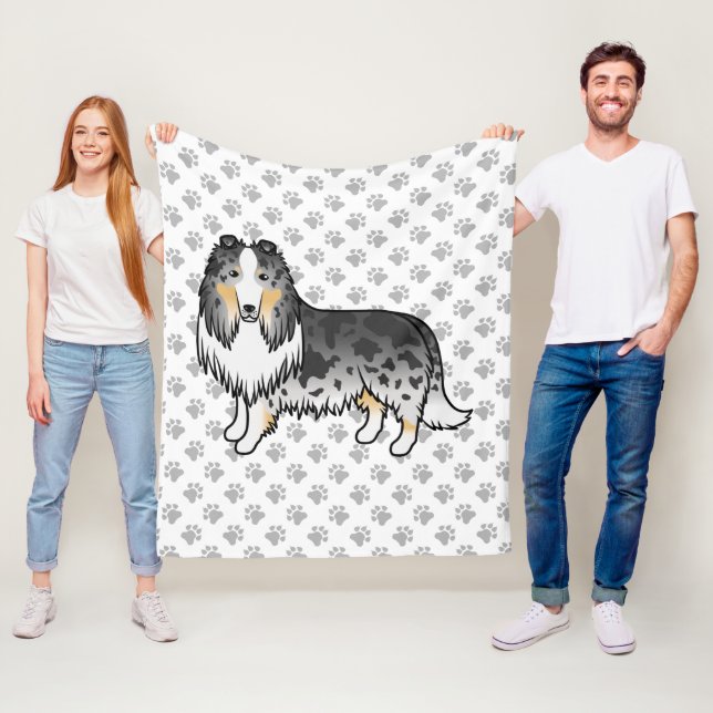Manta Polar Collie Áspero Blue Merle Perro de Dibujos Animados (In situ)