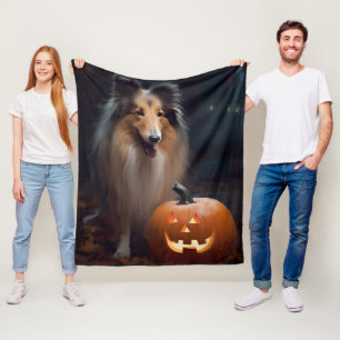 Manta Polar Collie Áspero de Halloween con Calabazas Espeluzna