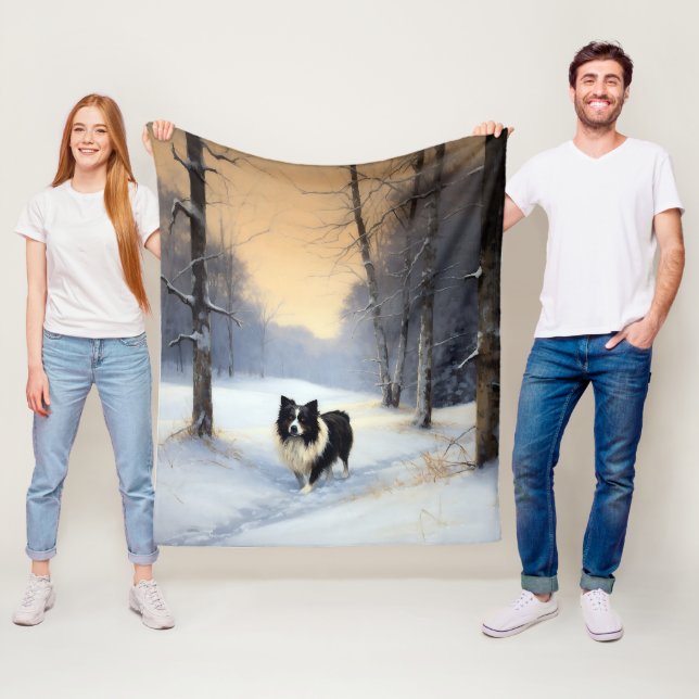 Manta Polar Collie de la frontera deja que nieve Navidades (In situ)