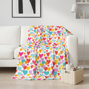 Manta Polar Colores Brillantes Corazones Pintados a Mano Sobre