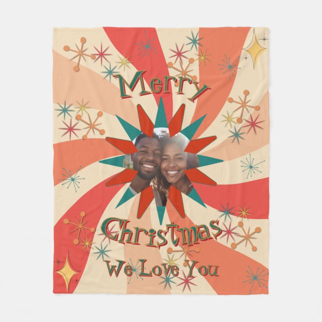 Manta Polar Colorful Christmas Photo Message Retro Sputnik (Anverso)