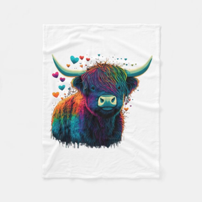 Manta Polar Colorful Highland Cow Valentines Day Farm Cow  (Anverso)