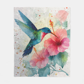 Manta Polar Colorful Hummingbird Pink Floral Watercolor Blanke