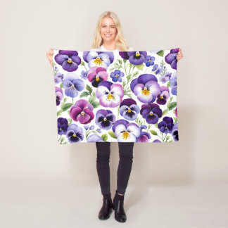 Manta Polar Colorida acuarela Pansy Flores fondo blanco