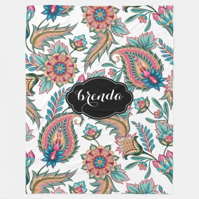 Manta Polar Coloridas acuarelas Patrón de Paisley Étnico (Anverso)