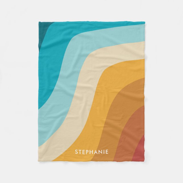 Manta Polar Coloridas olas de arcoiris retro personalizadas (Anverso)