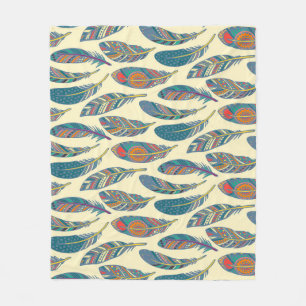 Manta Polar Coloridas plumas tribales, diseño étnico sin fisur