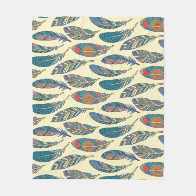 Manta Polar Coloridas plumas tribales, diseño étnico sin fisur (Anverso)