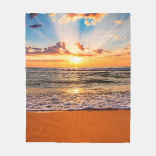 Manta Polar Colorido amanecer de playa del océano con cielo az