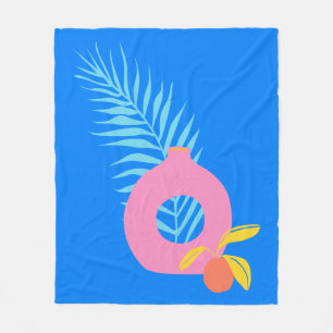 Manta Polar Colorido arte botánico de frutas boho en azul bril