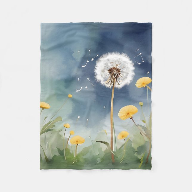 Manta Polar Colorido Dandelion Watercolor Art (Anverso)