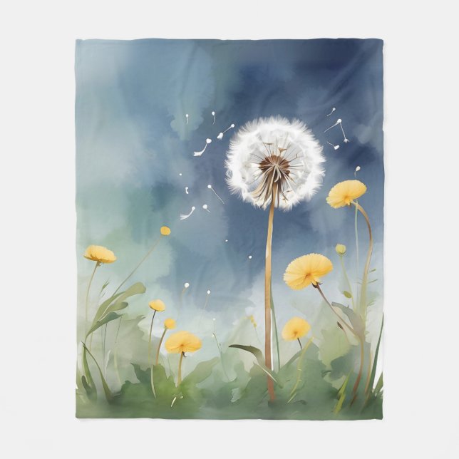 Manta Polar Colorido Dandelion Watercolor Art (Anverso)