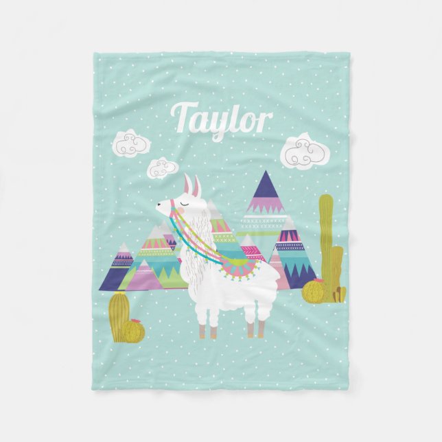 Manta Polar Colorido desierto Alpaca Personalizada Fleece Blan (Anverso)