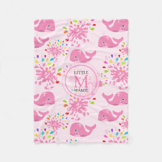 Manta Polar Colorido patrón de monograma de ballena rosa de sa