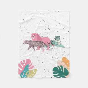 Manta Polar Coloridos animales salvajes y hojas tropicales