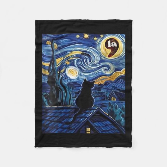 Manta Polar Coma de gato negro Halloween Starry Night para muj (Anverso)