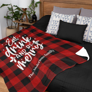 Manta Polar Comer Beber & Alegrarse Personalizado Plaid de Búf