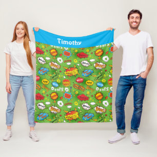 Manta Polar Comic Book Green Fleece Blanket