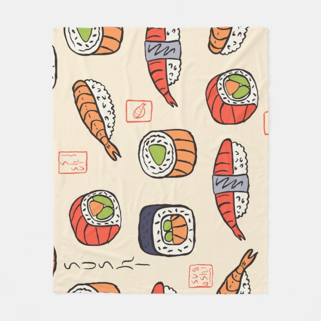 Manta Polar Comida de sushi, diseño de patrones impecable. (Anverso)