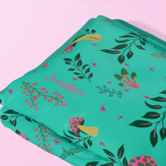 Manta Polar Cómodos champiñones y patrón botánico Aqua Green