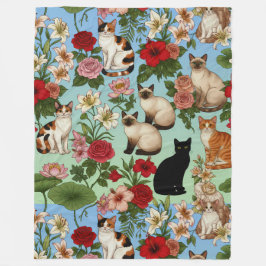 Manta Polar Compañeros de Jardín: Gatos Florales en Flor