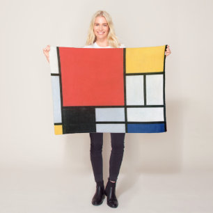 Manta Polar Composición rojo, amarillo, azul, negro, mondrian