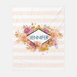 Manta Polar Comprimido floral rosado con marco de diamante