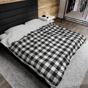 Manta Polar Comprobación de Gingham de color Blanco Negro