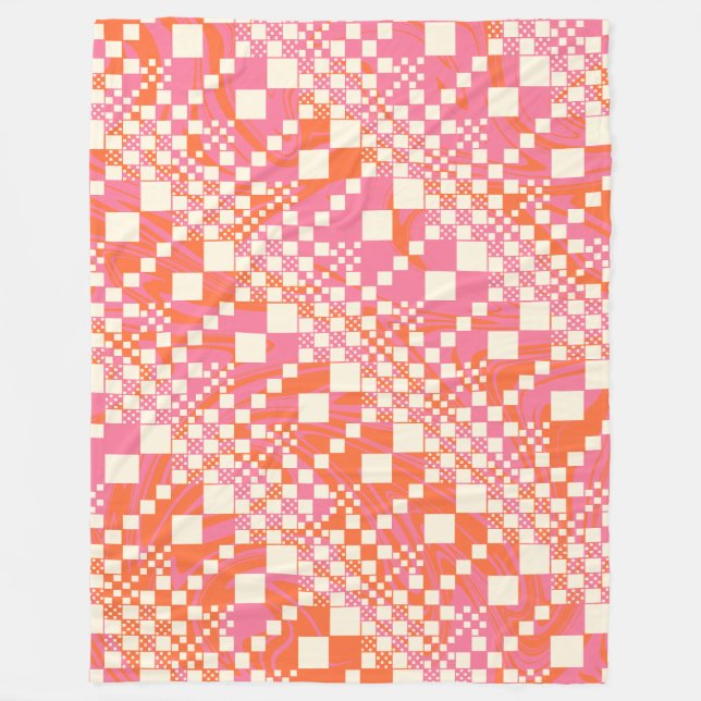 Manta Polar Comprobaciones: rosa, Naranja y crema (Anverso)