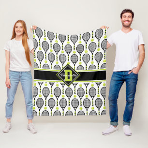Manta Polar Con 🎾 de texto y monograma Tenis blanco negro y v