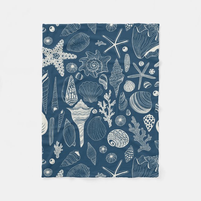 Manta Polar Conchas marinas sobre azul oscuro (Anverso)