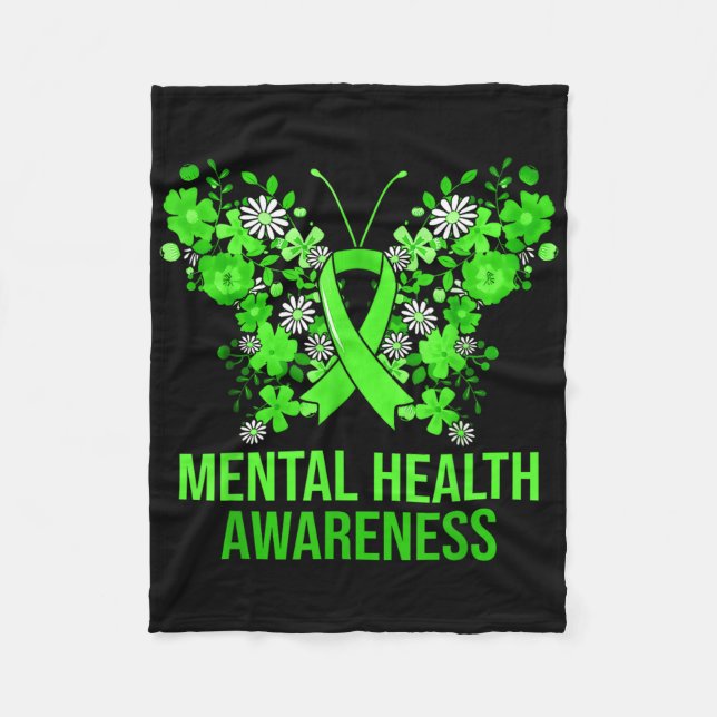 Manta Polar Conciencia sobre la salud mental Mariposa Cinta Ve (Anverso)