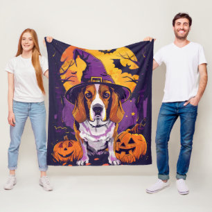 Manta Polar Conejito Beagle Halloween Bruja y Calabaza