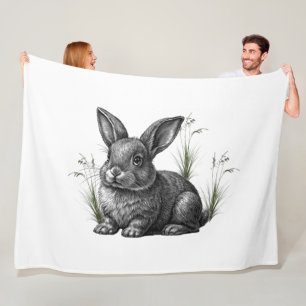 Manta Polar Conejito gris lindo entre la hierba