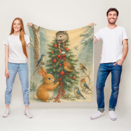 Manta Polar Conejo acogedor de bosque navideño cálido festivo