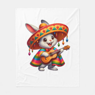 Manta Polar Conejo Cinco de Mayo con Sombrero Mexicano