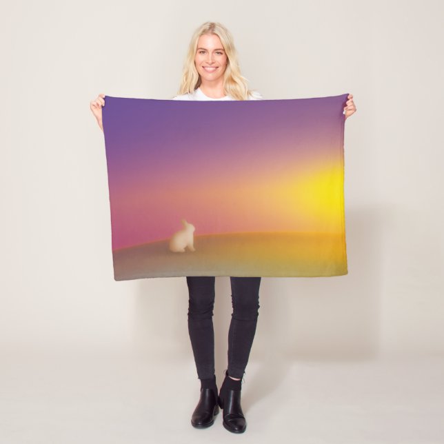 Manta Polar Conejo conejo blanco lindo en la colina de Grassy  (In situ)