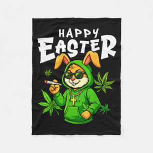 Manta Polar Conejo de Pascua feliz conejo divertido fumando pa