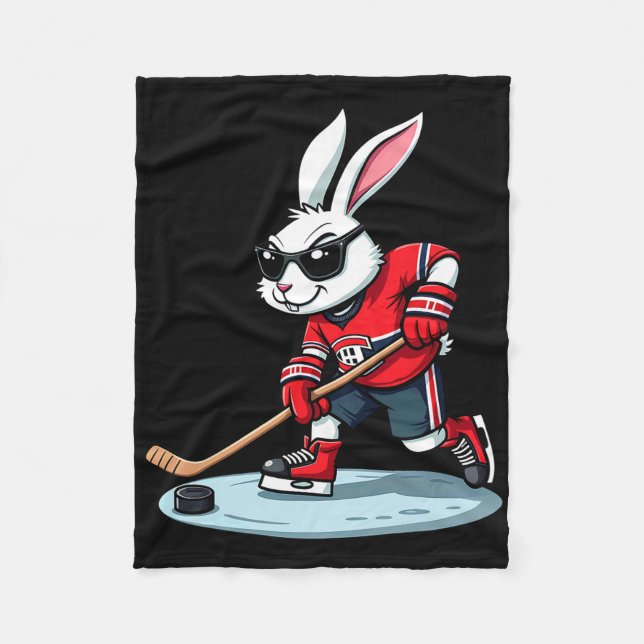 Manta Polar Conejo de Pascua jugando hockey  (Anverso)