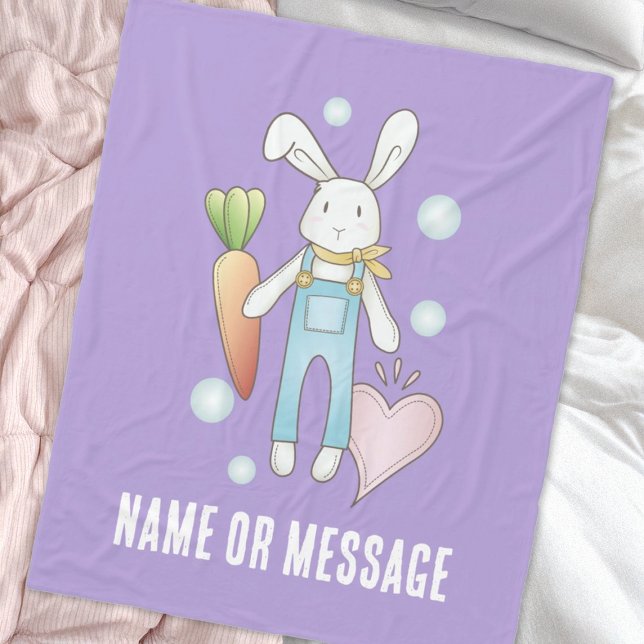 Manta Polar Conejo de peluche morado personalizado adorable (Subido por el creador)