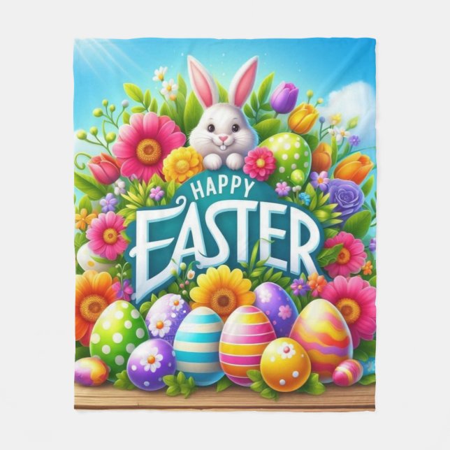 Manta Polar Conejo de primavera/Semana Santa con huevo (Anverso)