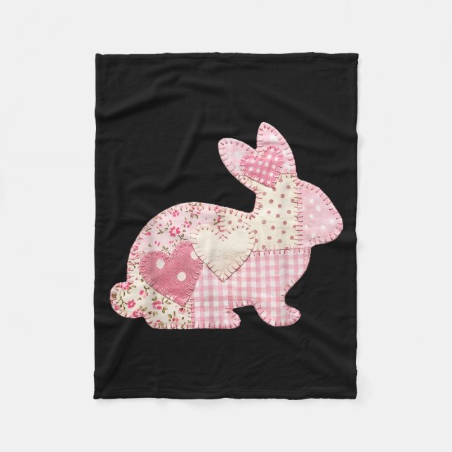 Manta Polar Conejo Divertido Corazón Floral Patchwork Conejo F (Anverso)