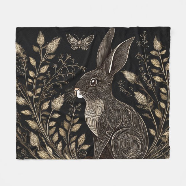 Manta Polar Conejo elegante en negro y beige (Frente (Horizontal))