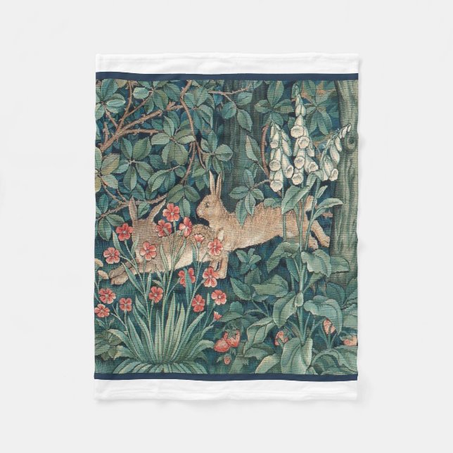 Manta Polar Conejo En El Bosque - William Morris (Anverso)