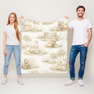 Manta Polar Conejo Oso Picnic Floral Jardín Neutral (2)
