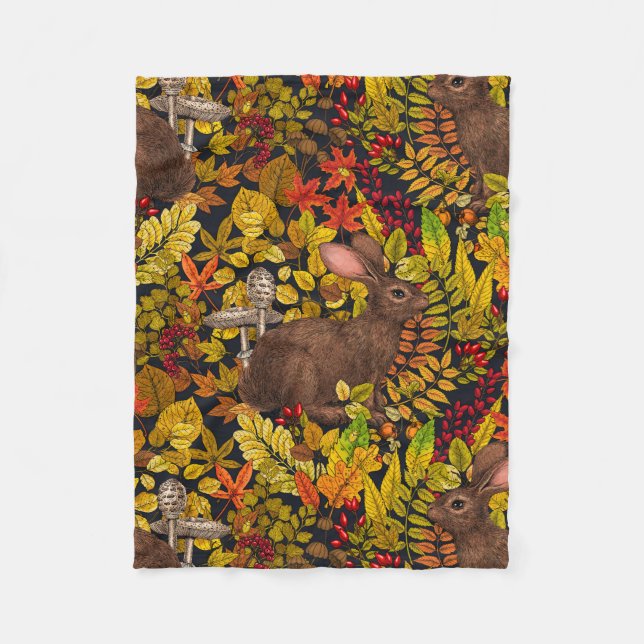 Manta Polar Conejo otoñal sobre negro (Anverso)