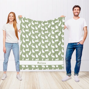 Manta Polar Conejo Patrón Verde y Blanco y Nombre Pascua