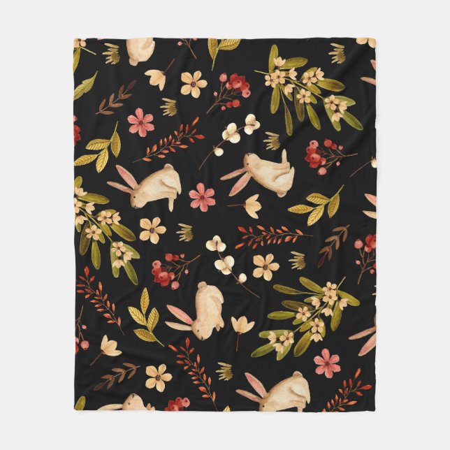 Manta Polar Conejos Cutos: Patrón de acuarela dibujado a mano (Anverso)