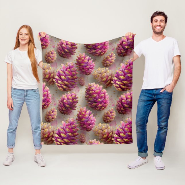 Manta Polar Cones de rosa rosado de invierno con acentos dorad (In situ)