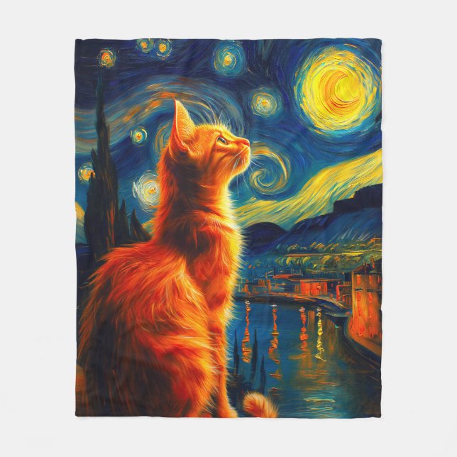 Manta Polar Contemplative Ginger Cat | Starry Night Sky (Anverso)